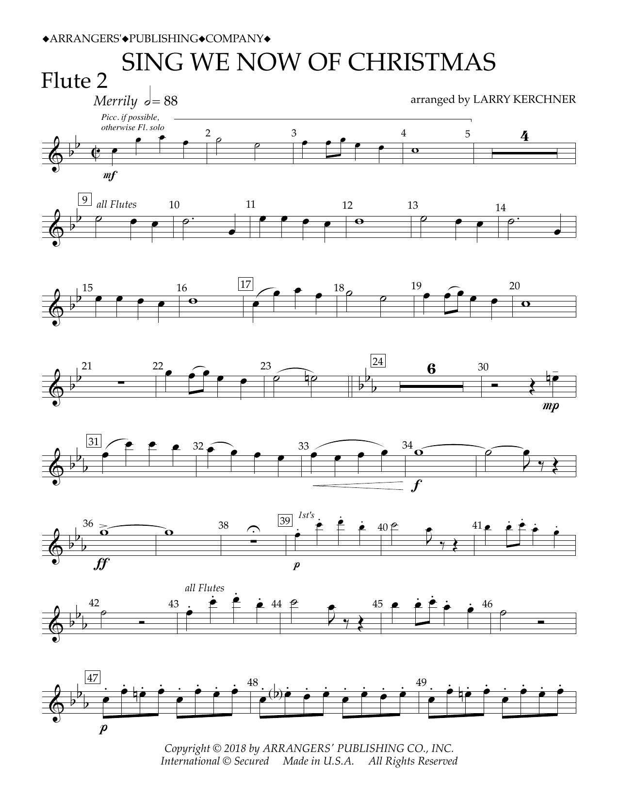 Download Traditional French Carol Sing We Now of Christmas (arr. Larry Kerchner) - Flute 2 Sheet Music and learn how to play Concert Band PDF digital score in minutes