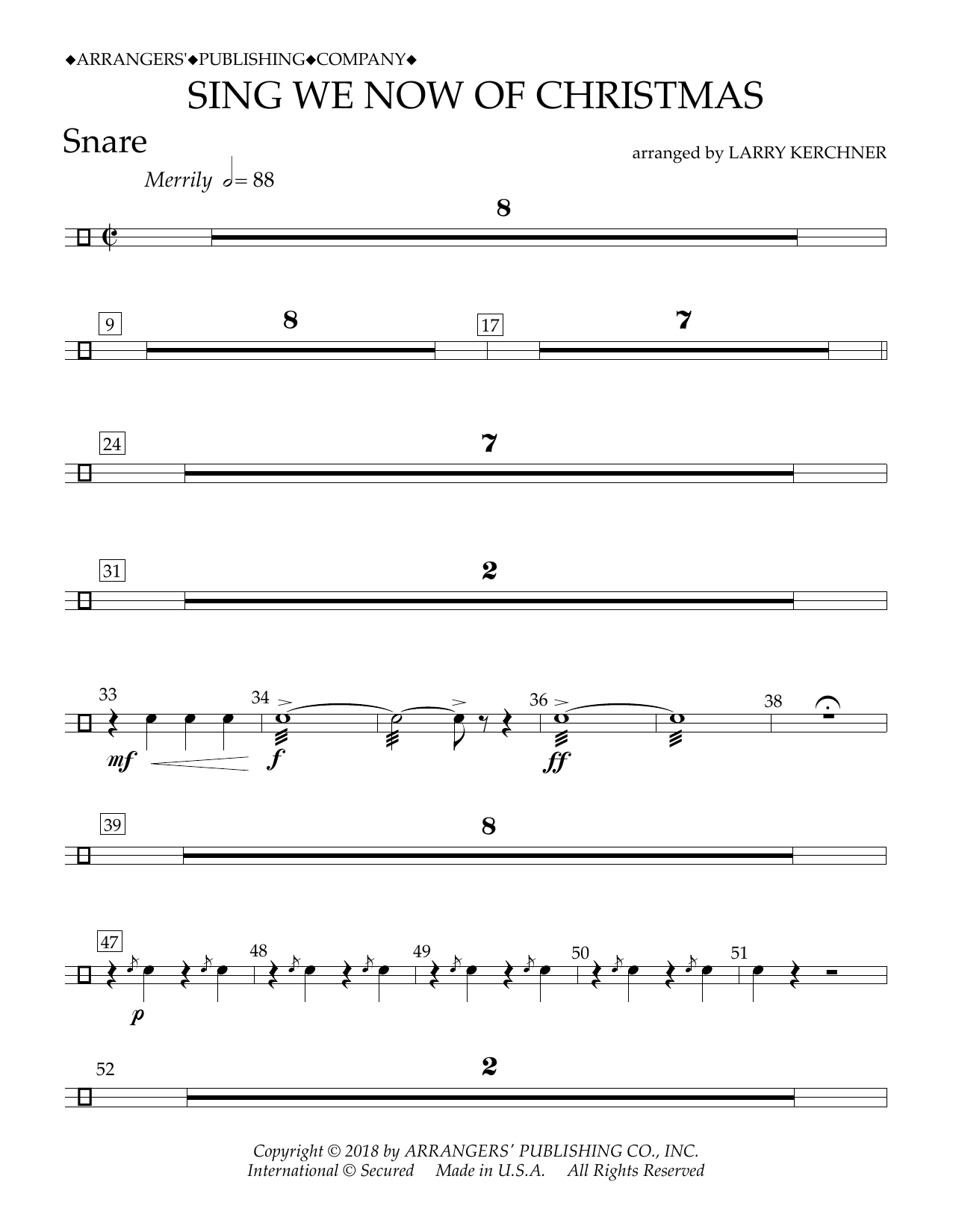 Download Traditional French Carol Sing We Now of Christmas (arr. Larry Kerchner) - Snare Sheet Music and learn how to play Concert Band PDF digital score in minutes