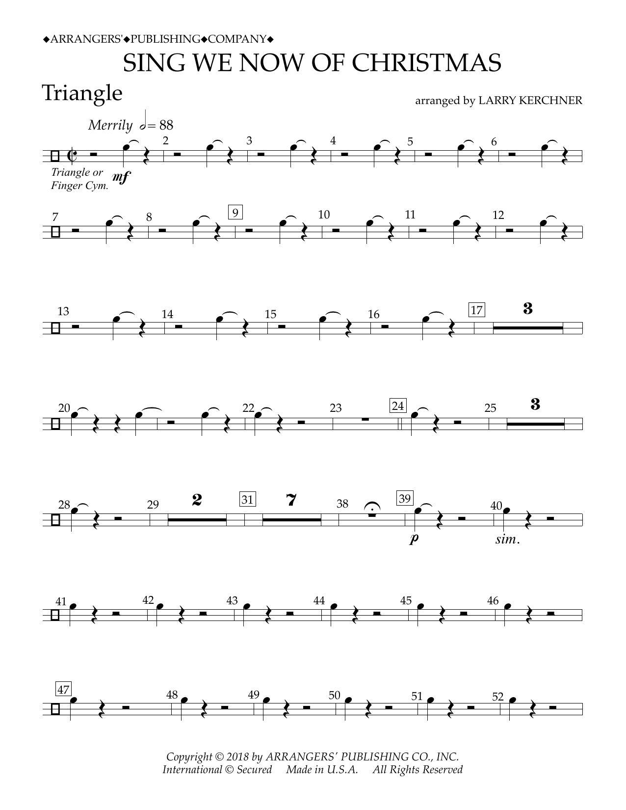 Download Traditional French Carol Sing We Now of Christmas (arr. Larry Kerchner) - Triangle Sheet Music and learn how to play Concert Band PDF digital score in minutes