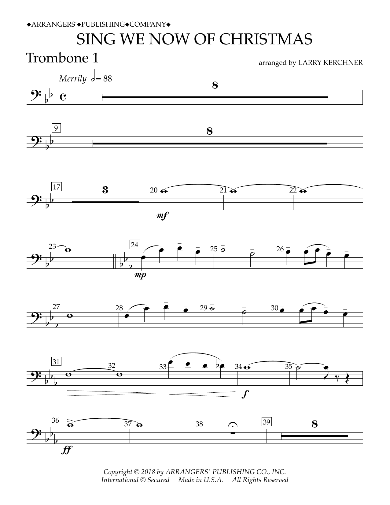 Download Traditional French Carol Sing We Now of Christmas (arr. Larry Kerchner) - Trombone 1 Sheet Music and learn how to play Concert Band PDF digital score in minutes