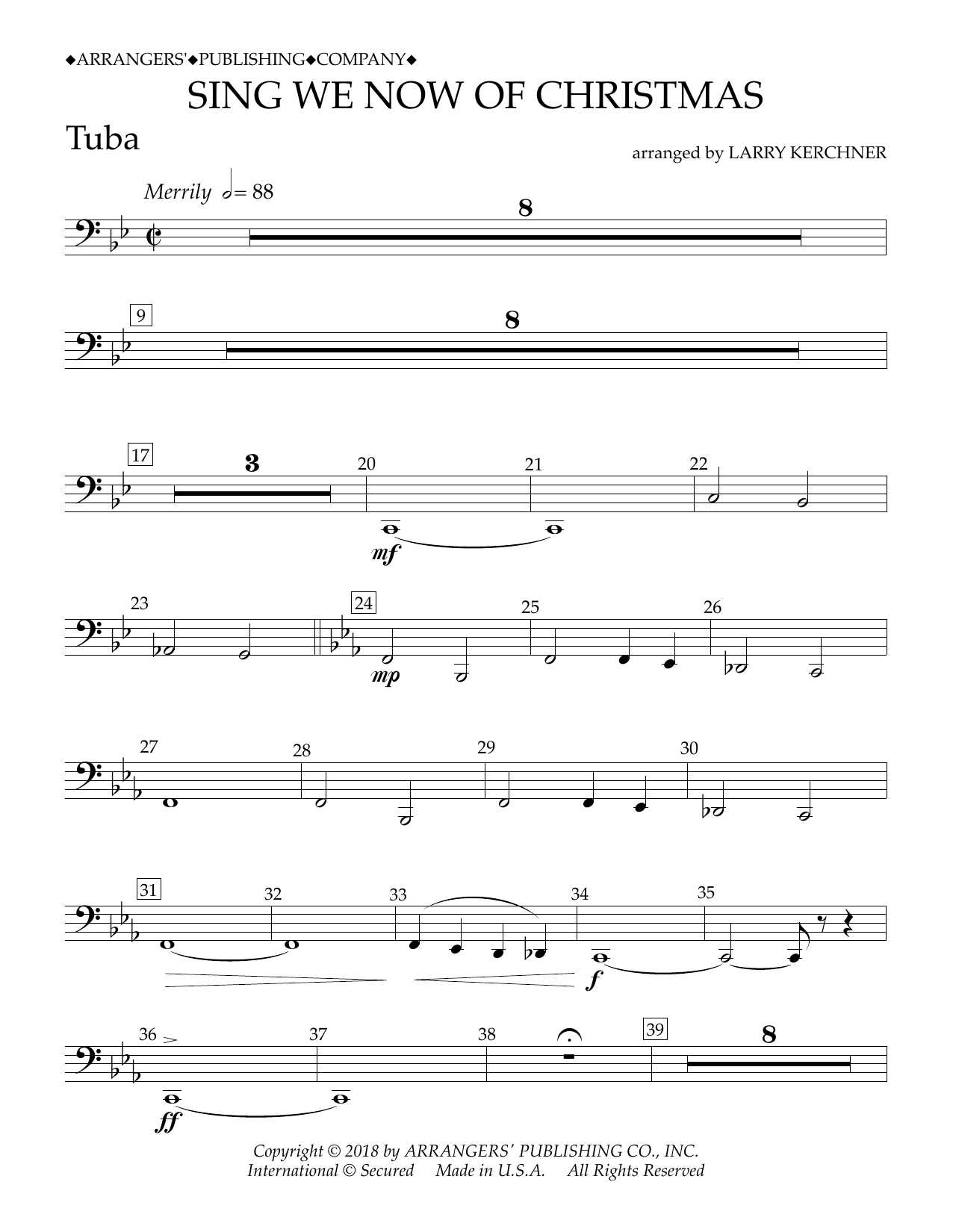 Download Traditional French Carol Sing We Now of Christmas (arr. Larry Kerchner) - Tuba Sheet Music and learn how to play Concert Band PDF digital score in minutes