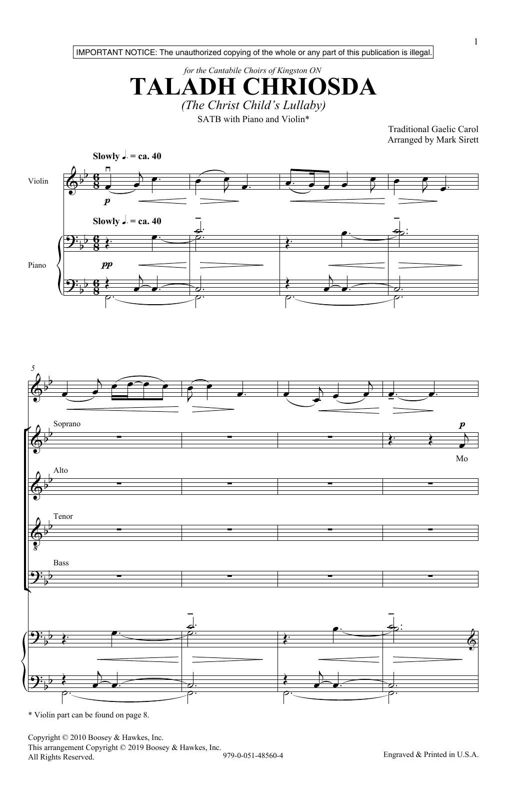 Download Traditional Gaelic Carol Taladh Chriosda (arr. Mark Sirett) Sheet Music and learn how to play SATB Choir PDF digital score in minutes