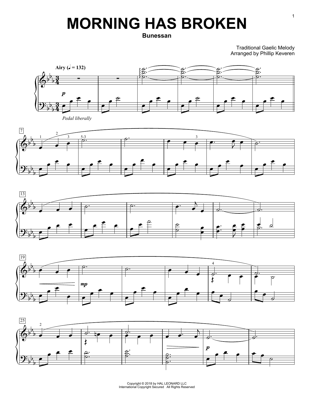 Download Traditional Gaelic Melody Morning Has Broken (arr. Phillip Keveren) Sheet Music and learn how to play Piano Solo PDF digital score in minutes