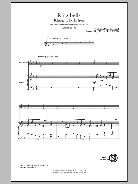 Download Susan Brumfield Kling, Glockchen (Ring, Merry Bell) Sheet Music and learn how to play 2-Part Choir PDF digital score in minutes