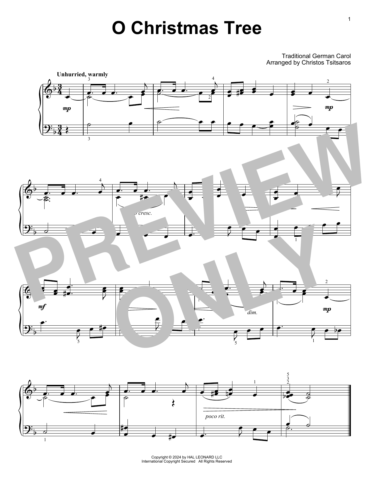 Download Traditional German Carol O Christmas Tree (arr. Christos Tsitsaros) Sheet Music and learn how to play Easy Piano Solo PDF digital score in minutes