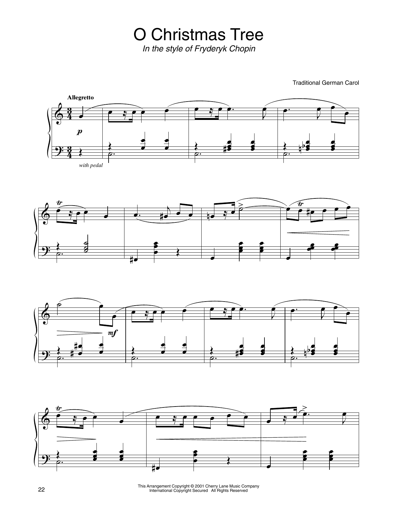 Download Traditional German Carol O Christmas Tree (in the style of Fryderyk Chopin) (arr. Carol Klose) Sheet Music and learn how to play Piano Solo PDF digital score in minutes