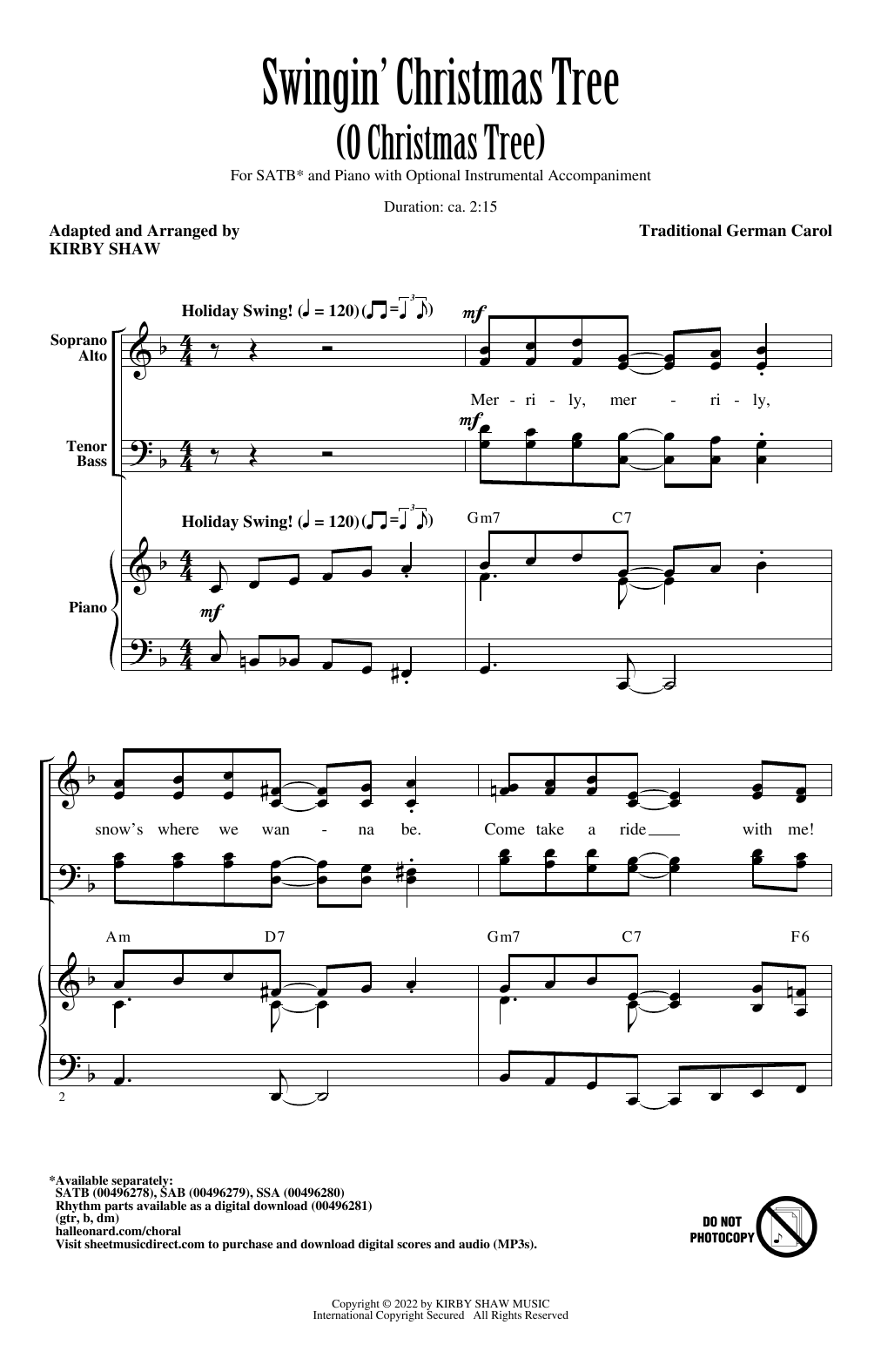 Download Traditional German Carol Swingin' Christmas Tree (O Christmas Tree) (arr. Kirby Shaw) Sheet Music and learn how to play SATB Choir PDF digital score in minutes