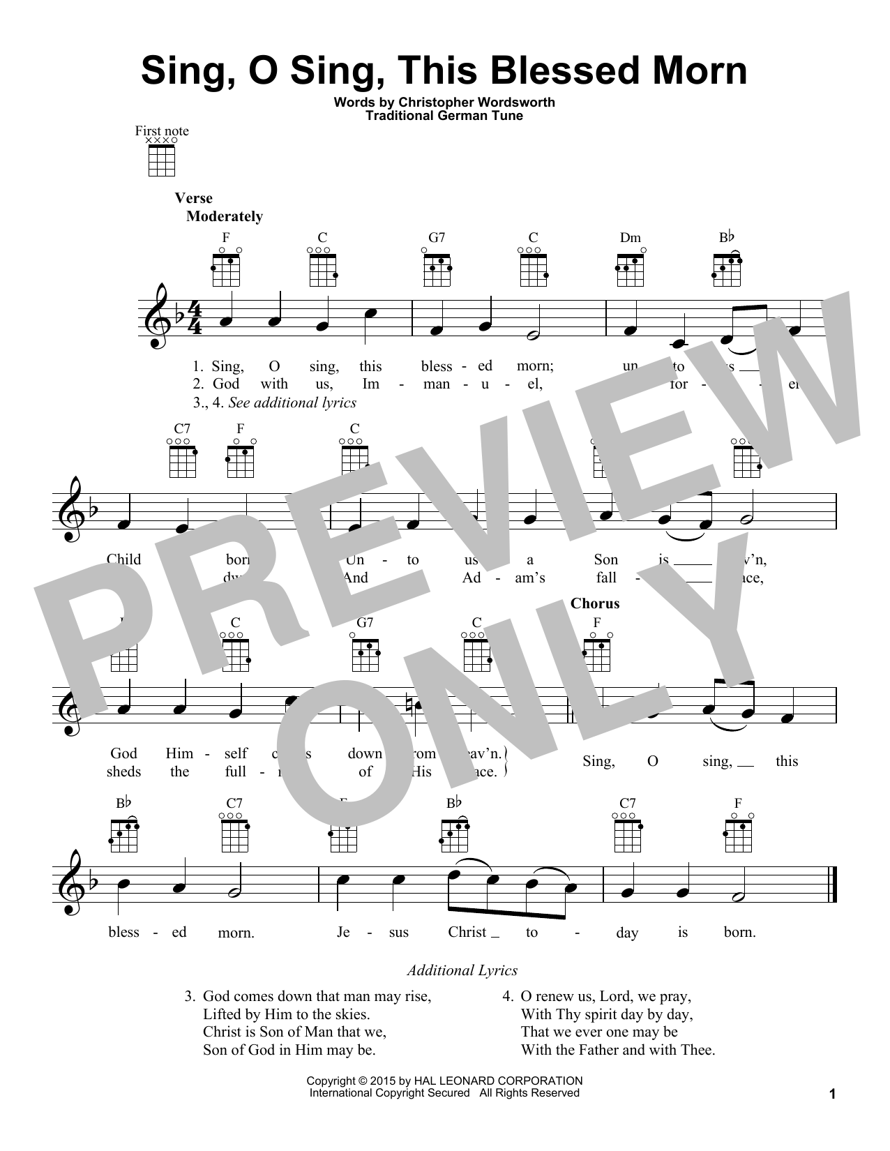 Download Traditional German Sing, O Sing, This Blessed Morn Sheet Music and learn how to play Ukulele PDF digital score in minutes