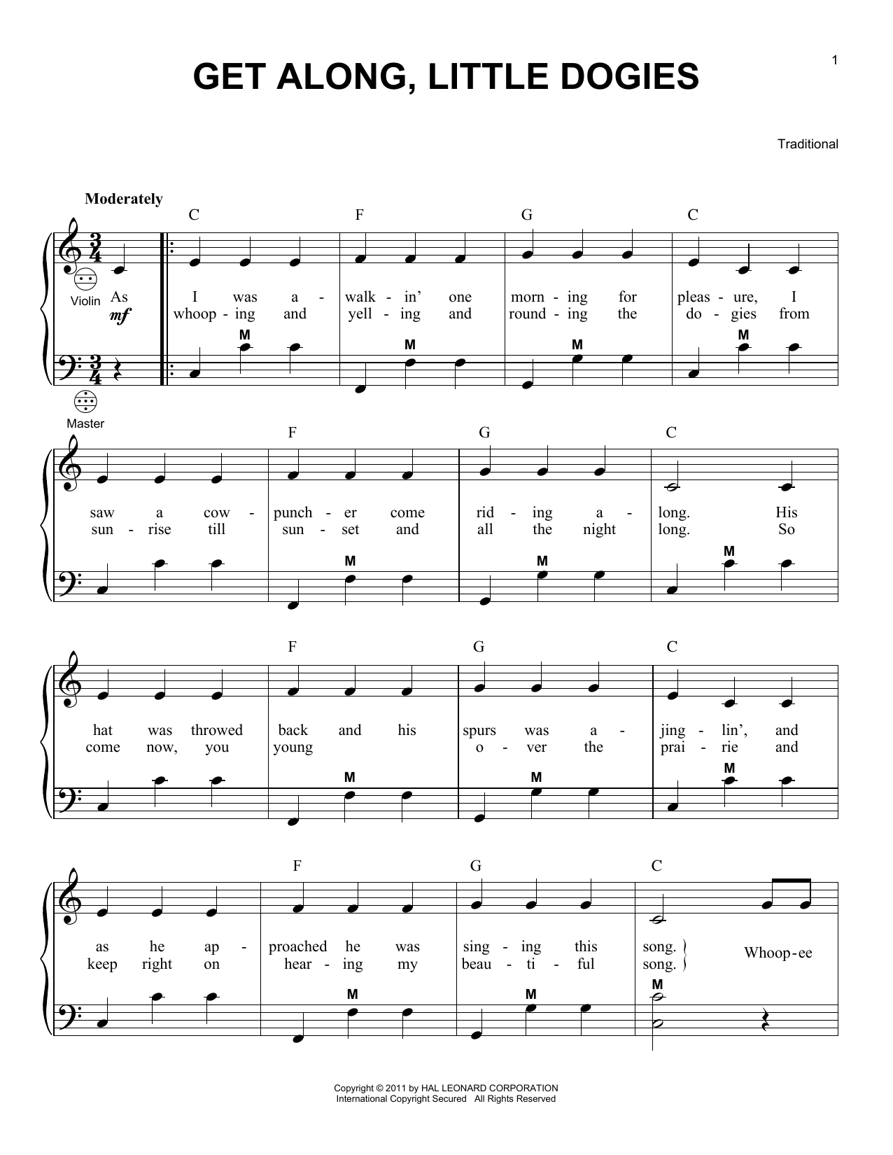 Download Traditional Get Along, Little Dogies Sheet Music and learn how to play Piano, Vocal & Guitar (Right-Hand Melody) PDF digital score in minutes