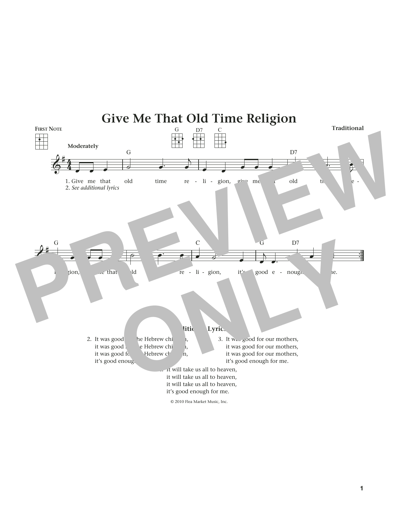 Download Traditional Give Me That Old Time Religion Sheet Music and learn how to play Ukulele PDF digital score in minutes