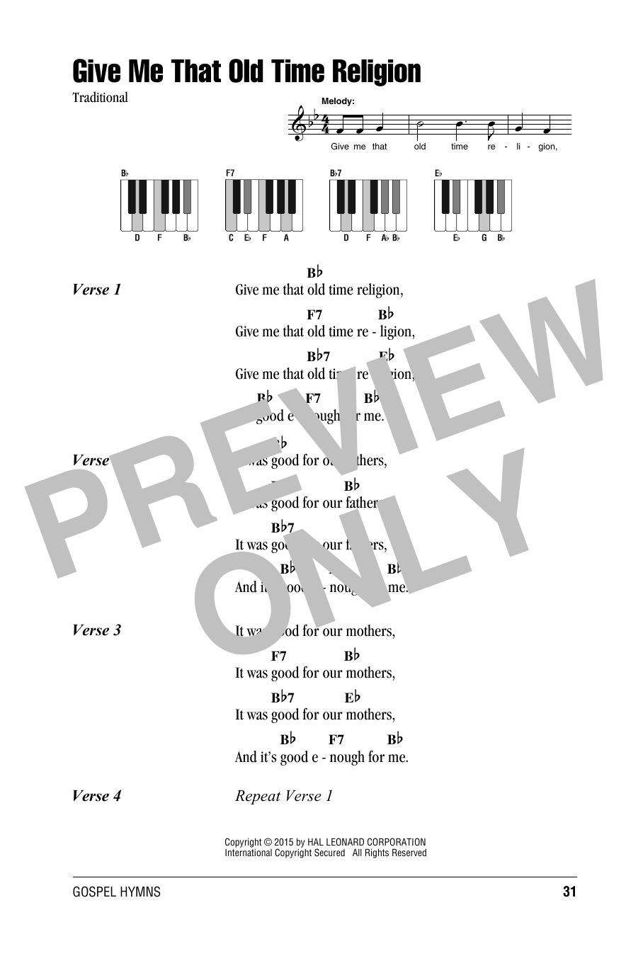 Download Traditional Give Me That Old Time Religion Sheet Music and learn how to play Super Easy Piano PDF digital score in minutes