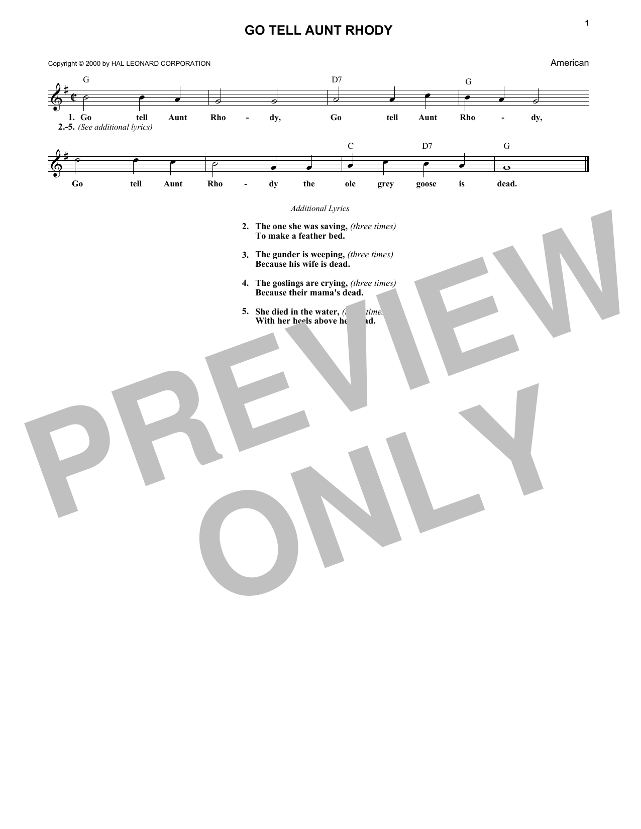 Download Traditional (Go Tell Aunt Rhody) The Ole Grey Goose Is Dead Sheet Music and learn how to play Melody Line, Lyrics & Chords PDF digital score in minutes