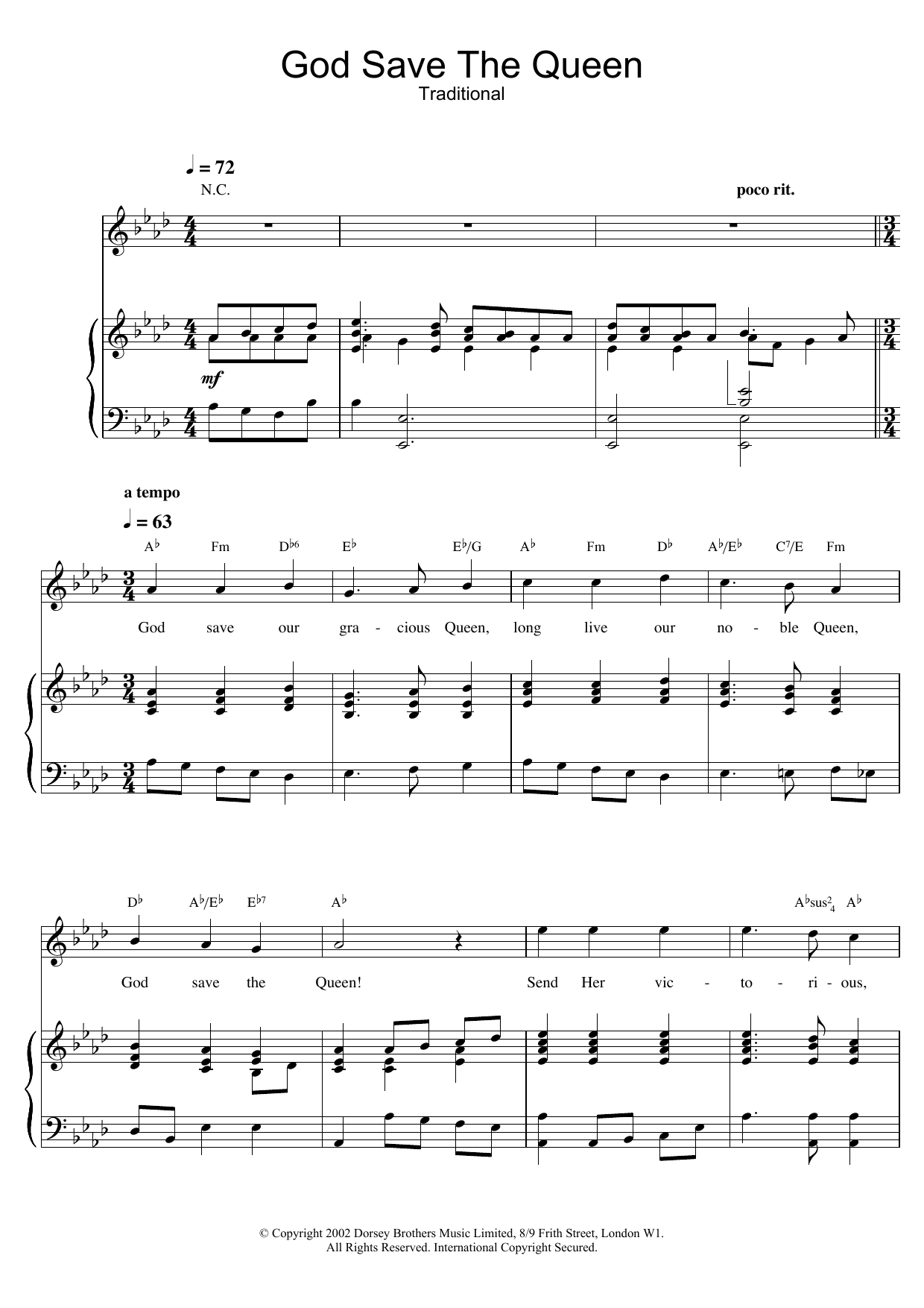 Download Traditional God Save The Queen (UK National Anthem) Sheet Music and learn how to play Piano & Vocal PDF digital score in minutes