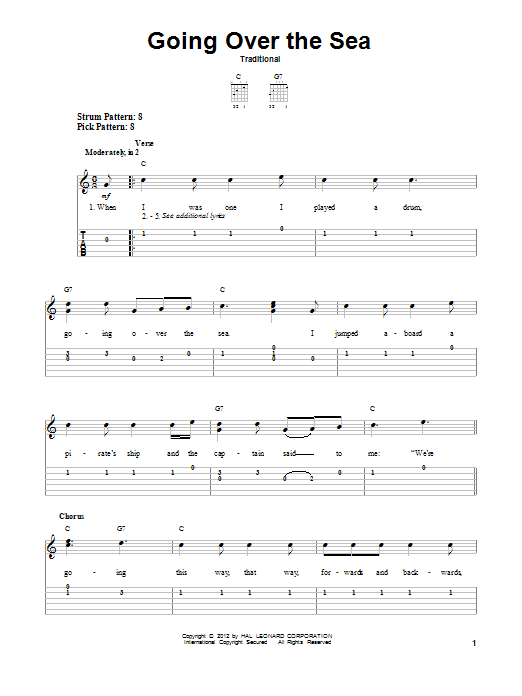 Download Traditional Going Over The Sea Sheet Music and learn how to play Easy Guitar Tab PDF digital score in minutes
