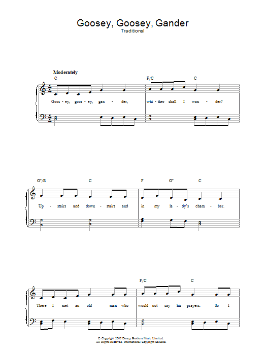 Download Traditional Goosey, Goosey Gander Sheet Music and learn how to play Melody Line, Lyrics & Chords PDF digital score in minutes