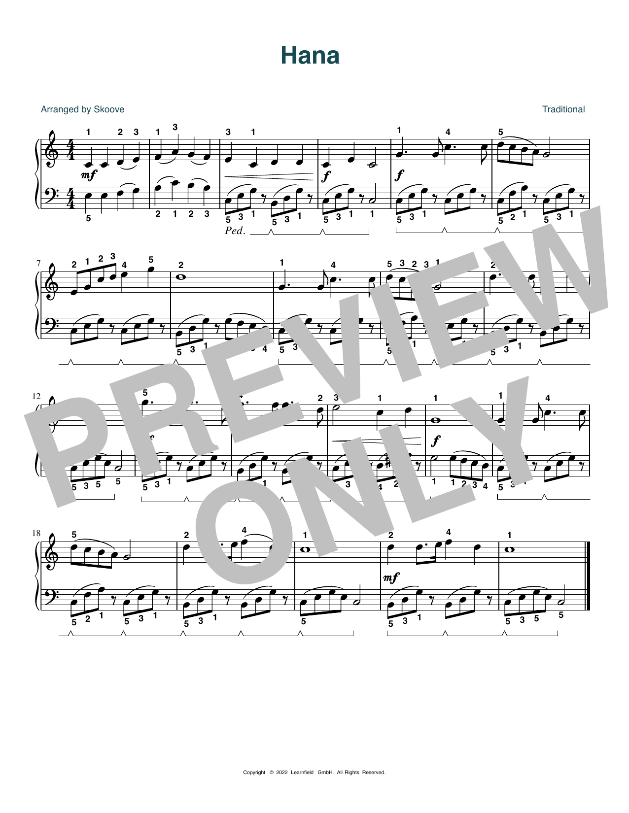 Download Traditional Hana (arr. Skoove) Sheet Music and learn how to play Easy Piano PDF digital score in minutes