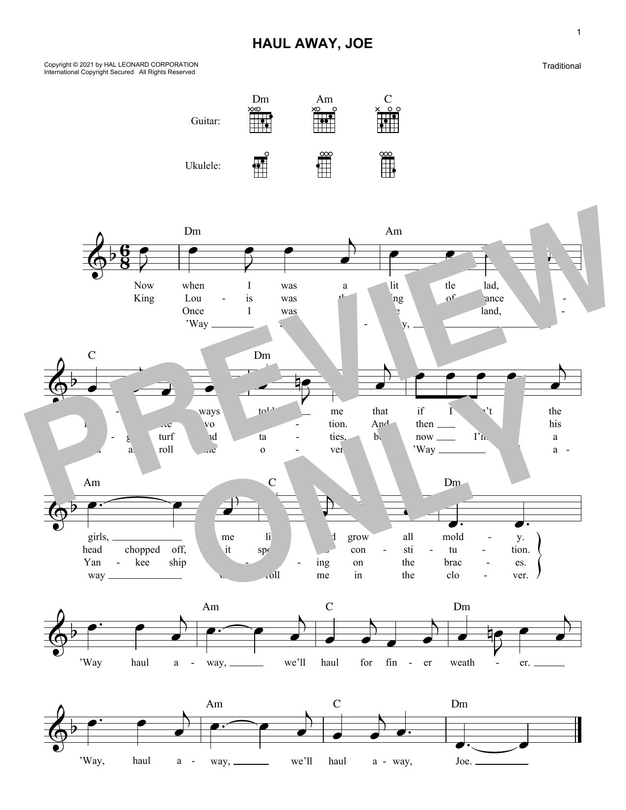 Download Traditional Haul Away, Joe Sheet Music and learn how to play Lead Sheet / Fake Book PDF digital score in minutes