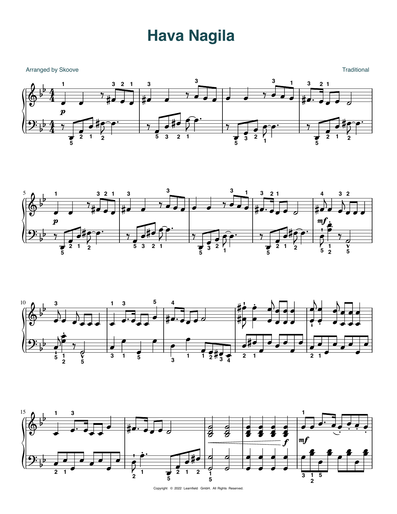 Download Traditional Hava Nagila (arr. Skoove) Sheet Music and learn how to play Piano Solo PDF digital score in minutes