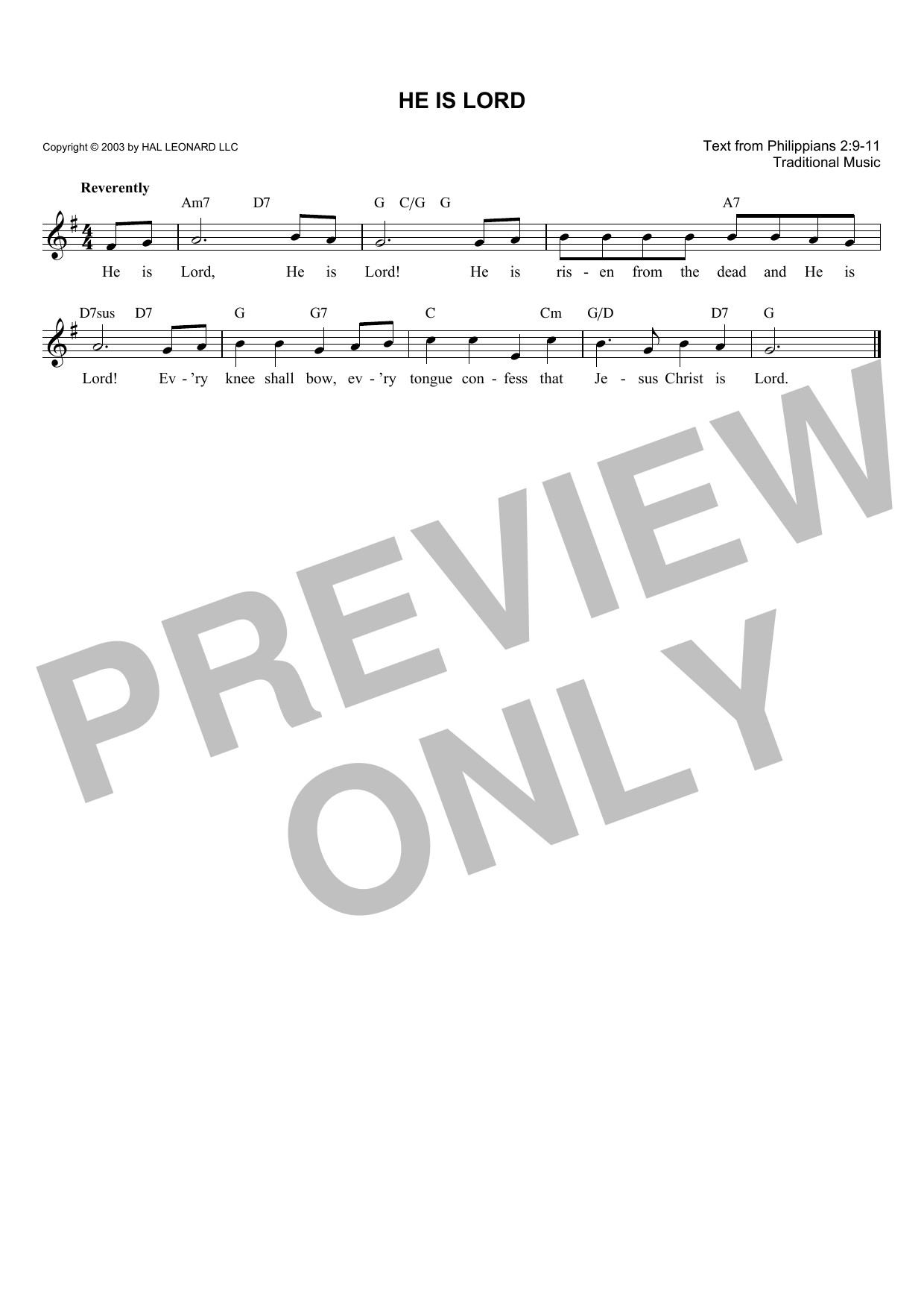 Download Traditional He Is Lord Sheet Music and learn how to play Melody Line, Lyrics & Chords PDF digital score in minutes