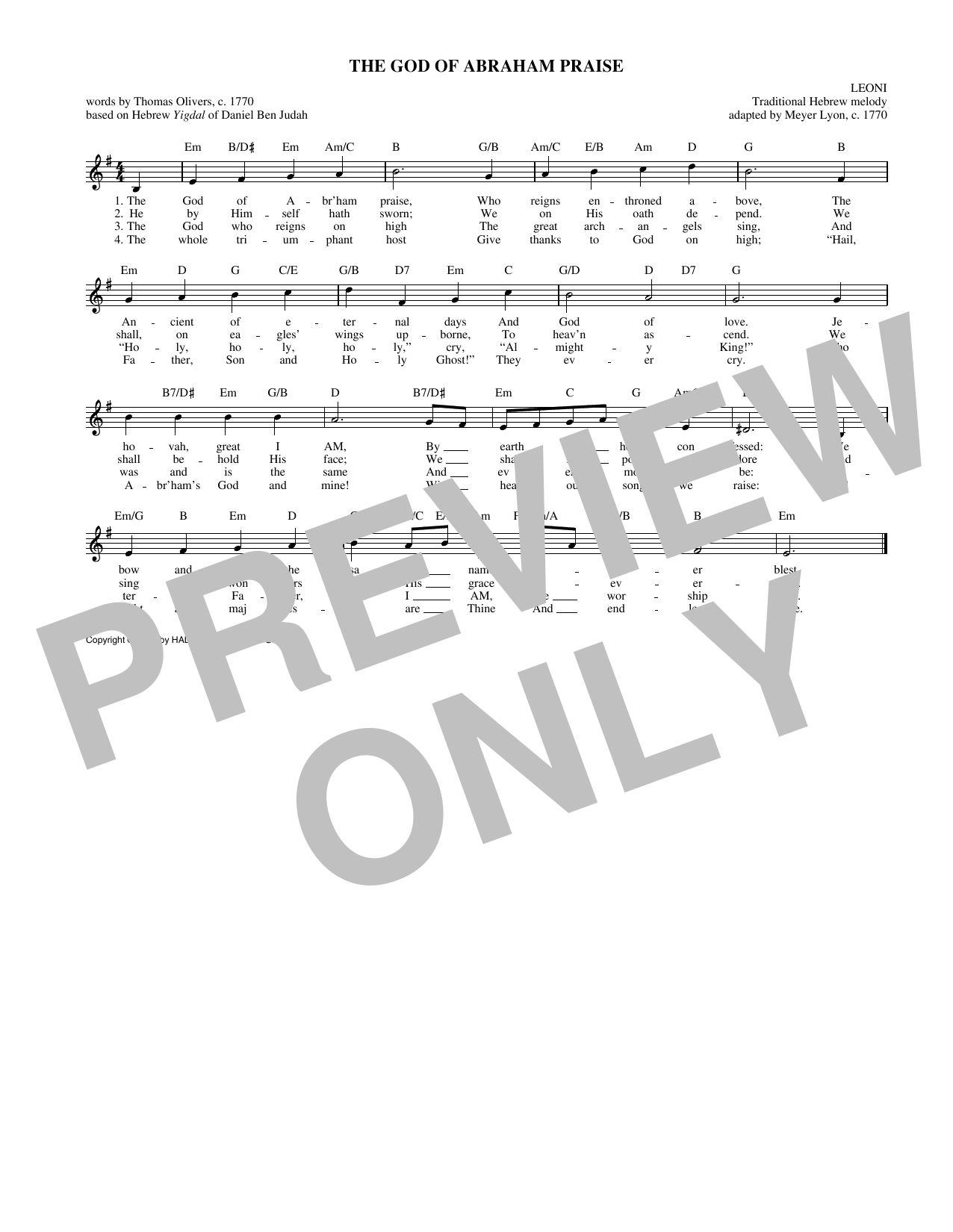 Download Traditional Hebrew Melody The God Of Abraham Praise Sheet Music and learn how to play Lead Sheet / Fake Book PDF digital score in minutes