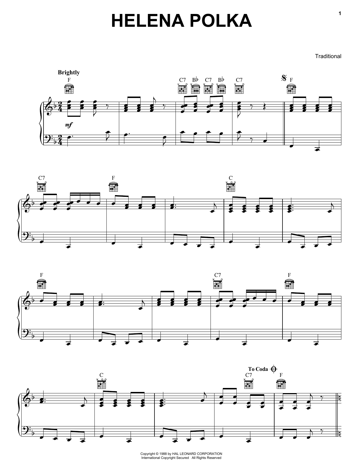 Download Traditional Helena Polka Sheet Music and learn how to play Piano PDF digital score in minutes