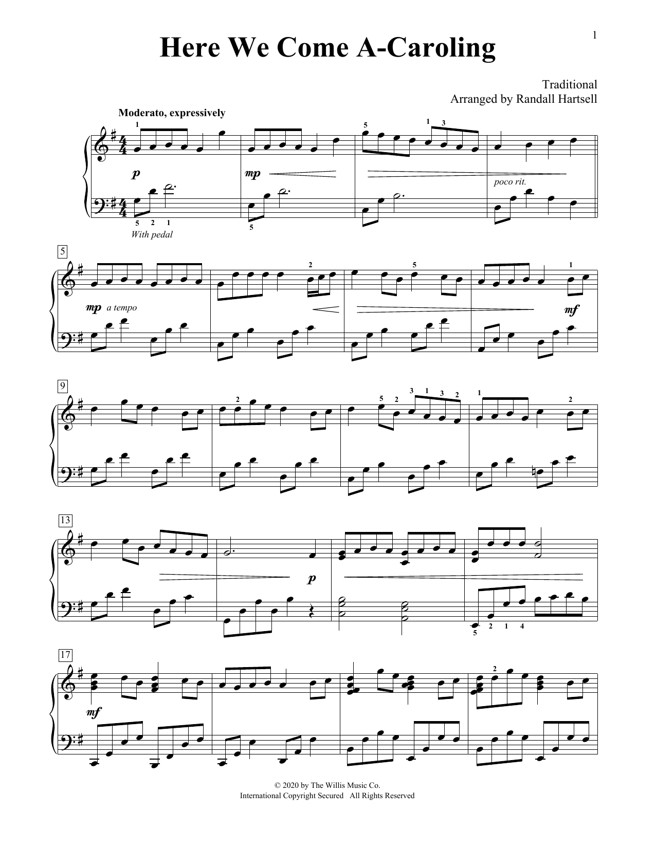 Download Traditional Here We Come A-Caroling (arr. Randall Hartsell) Sheet Music and learn how to play Educational Piano PDF digital score in minutes