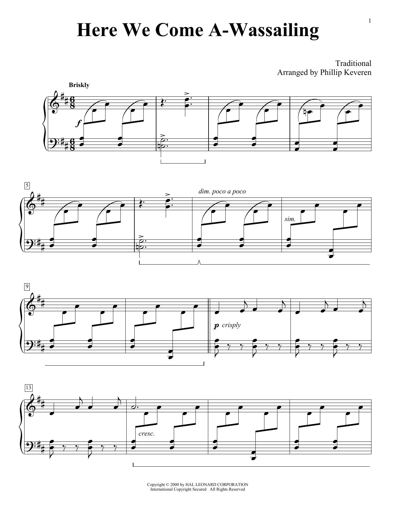 Download Traditional Here We Come A-Wassailing (arr. Phillip Keveren) Sheet Music and learn how to play Piano Solo PDF digital score in minutes