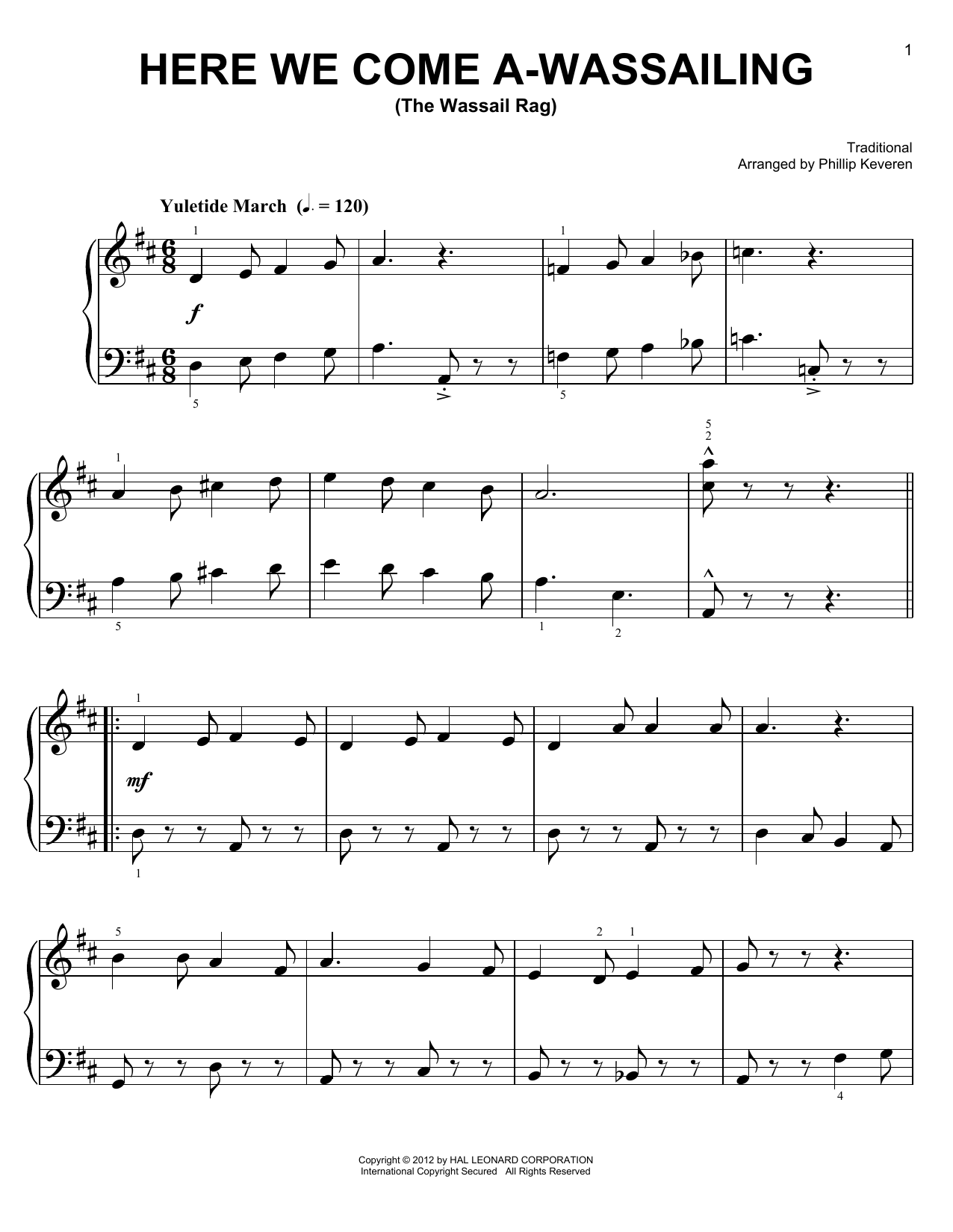 Download Phillip Keveren Here We Come A-Wassailing Sheet Music and learn how to play Easy Piano PDF digital score in minutes