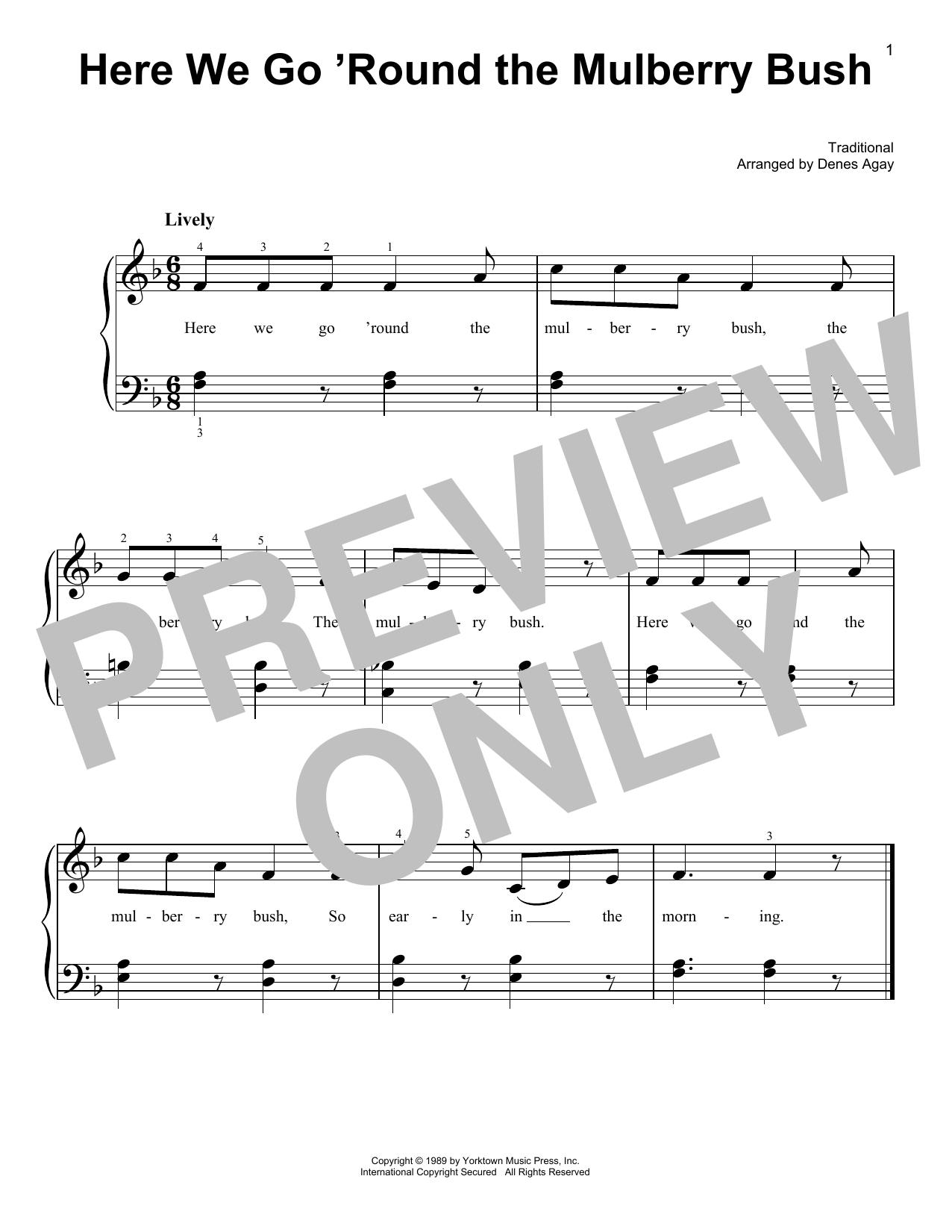 Download Traditional Here We Go 'Round The Mulberry Bush (arr. Denes Agay) Sheet Music and learn how to play Easy Piano PDF digital score in minutes