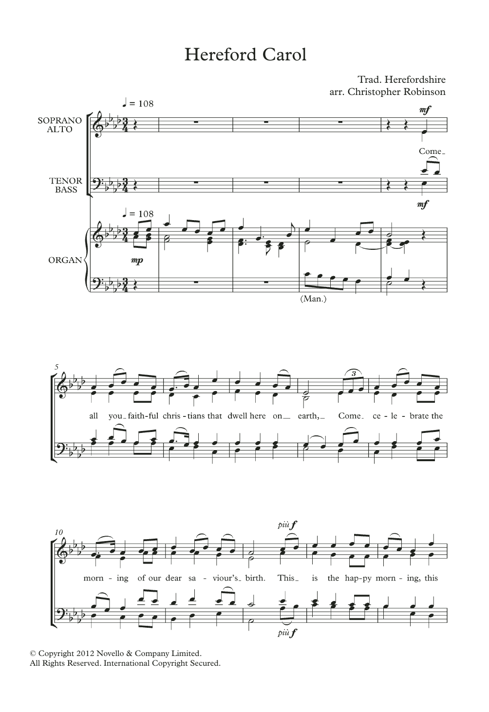 Download Traditional Hereford Carol (arr. Christopher Robinson) Sheet Music and learn how to play SATB Choir PDF digital score in minutes