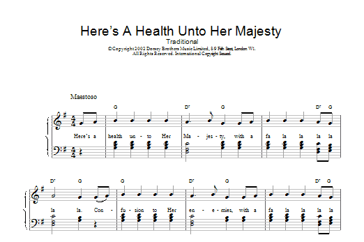 Download Traditional Here's A Health Unto Her Majesty Sheet Music and learn how to play Piano, Vocal & Guitar (Right-Hand Melody) PDF digital score in minutes