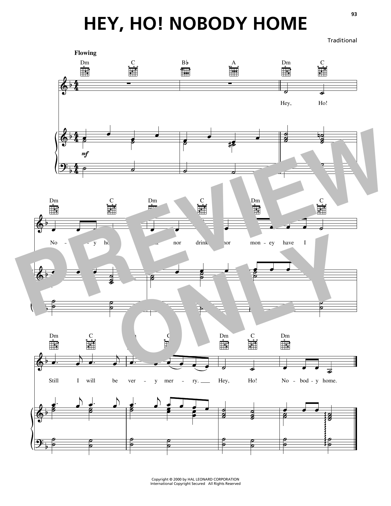 Download Traditional Hey, Ho! Nobody Home Sheet Music and learn how to play Piano, Vocal & Guitar Chords (Right-Hand Melody) PDF digital score in minutes