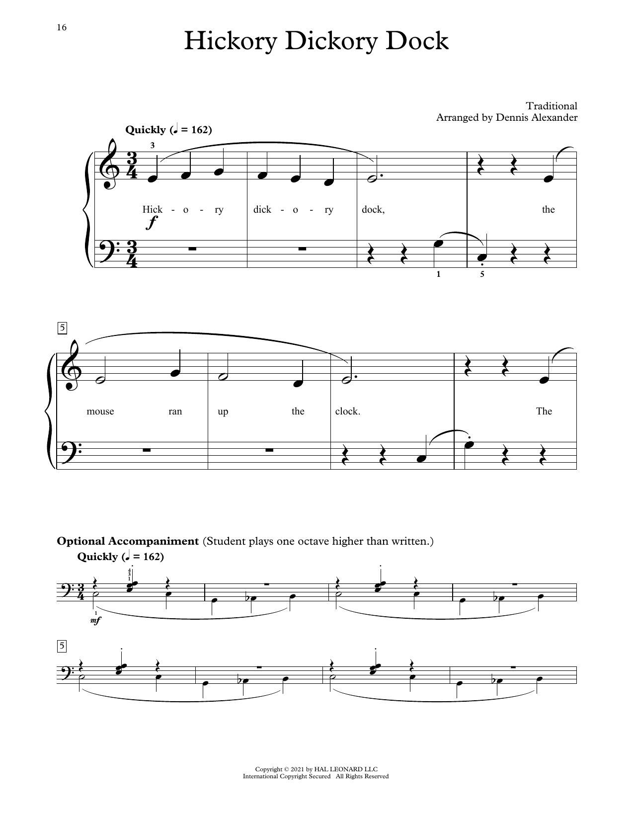 Download Traditional Hickory Dickory Dock (arr. Dennis Alexander) Sheet Music and learn how to play Educational Piano PDF digital score in minutes