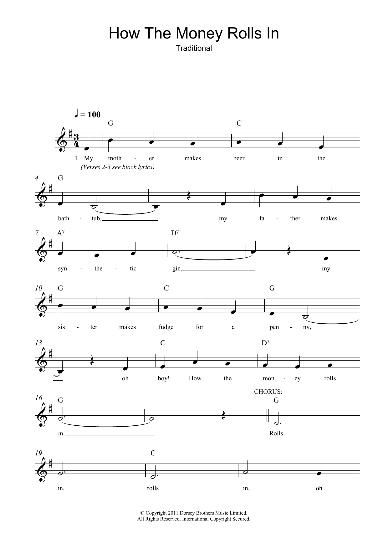 Download Traditional How The Money Rolls In Sheet Music and learn how to play Melody Line, Lyrics & Chords PDF digital score in minutes
