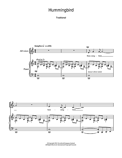 Download Traditional Hummingbird Sheet Music and learn how to play SSA PDF digital score in minutes