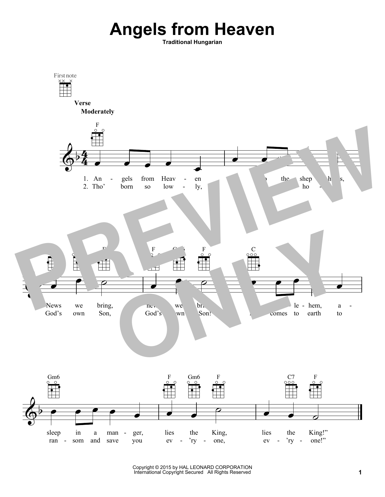 Download Traditional Hungarian Angels From Heaven Sheet Music and learn how to play Melody Line, Lyrics & Chords PDF digital score in minutes