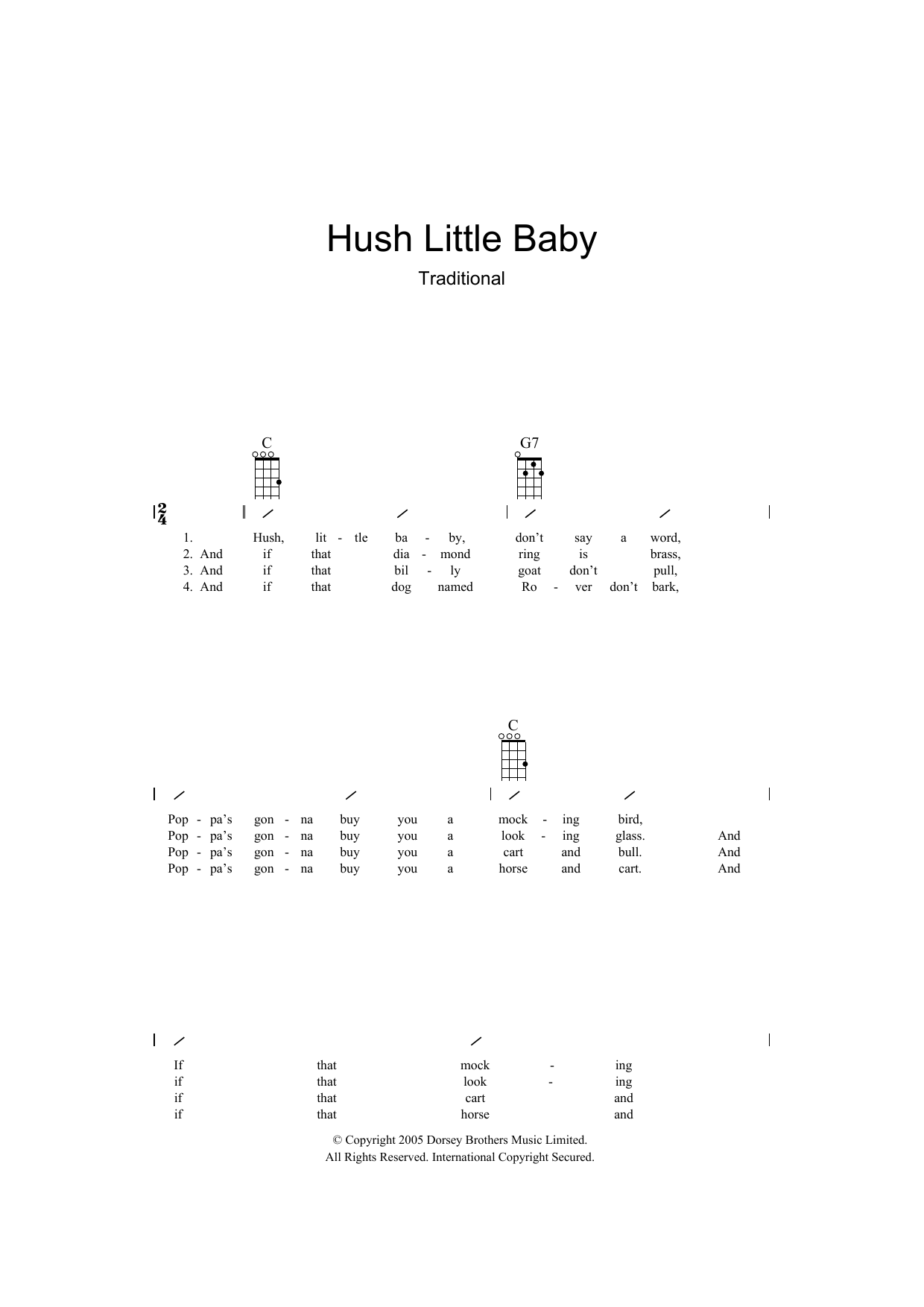 Download Traditional Hush Little Baby Sheet Music and learn how to play Lyrics & Chords PDF digital score in minutes