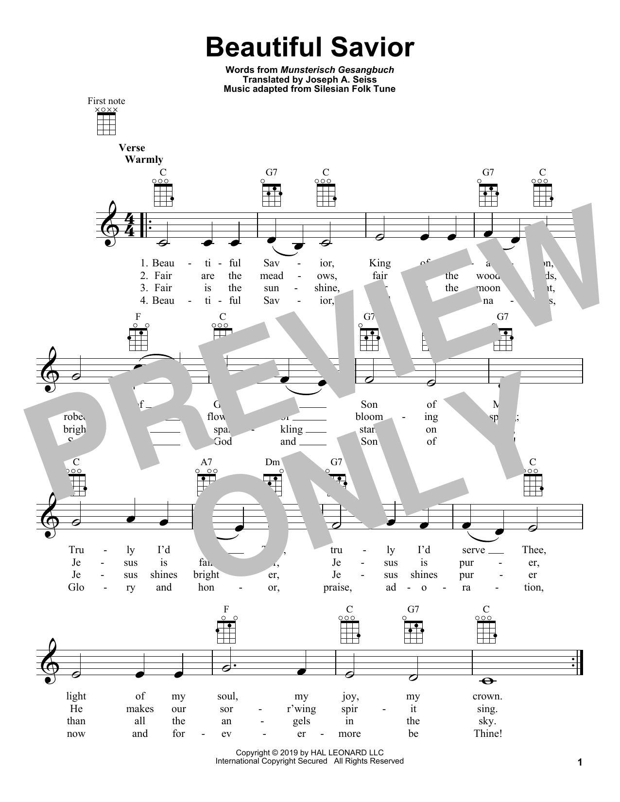 Download Traditional Hymn Beautiful Savior Sheet Music and learn how to play Ukulele PDF digital score in minutes
