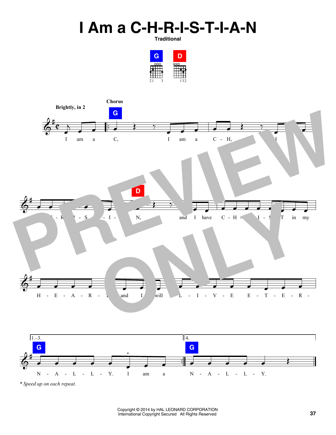 Download Traditional I Am A C-H-R-I-S-T-I-A-N Sheet Music and learn how to play CHDBDY PDF digital score in minutes