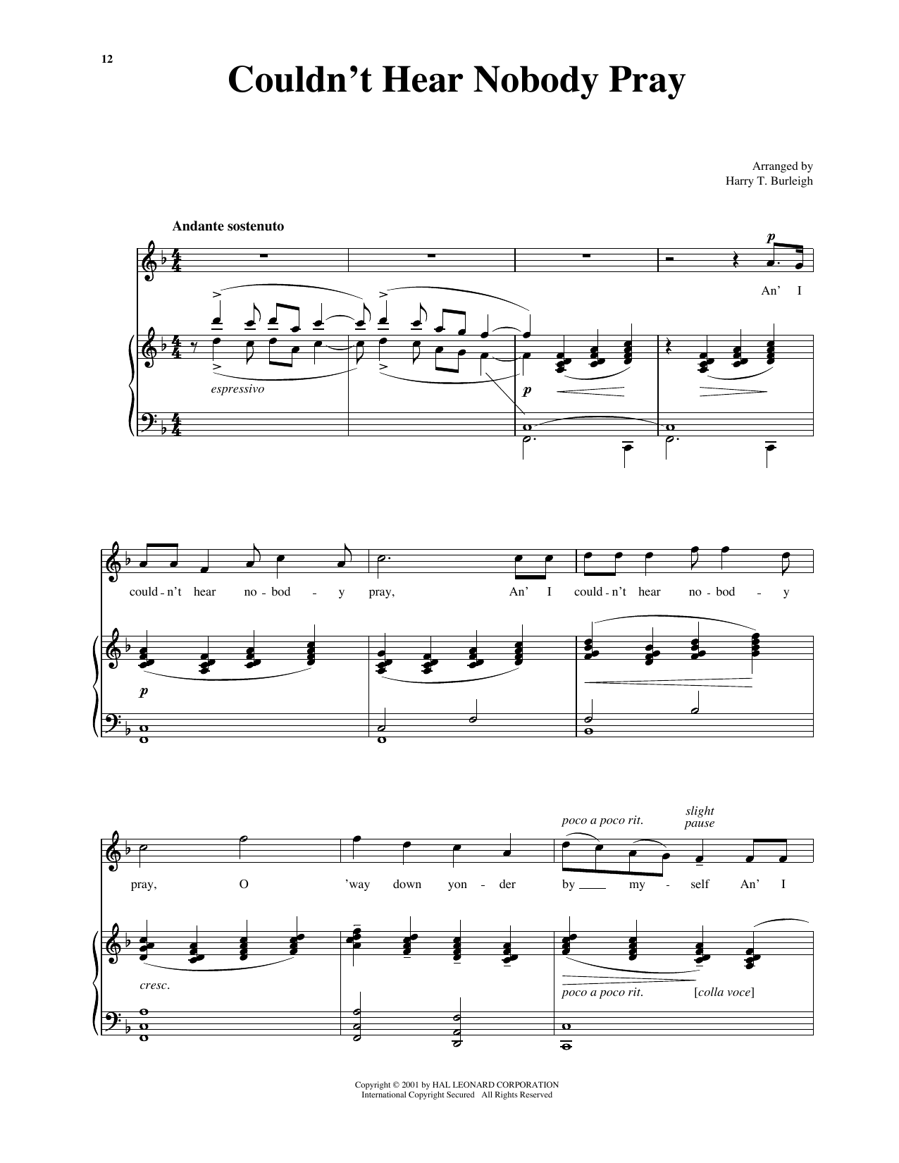 Download Traditional I Couldn't Hear Nobody Pray (arr. Richard Walters) (High Voice) Sheet Music and learn how to play Piano & Vocal PDF digital score in minutes