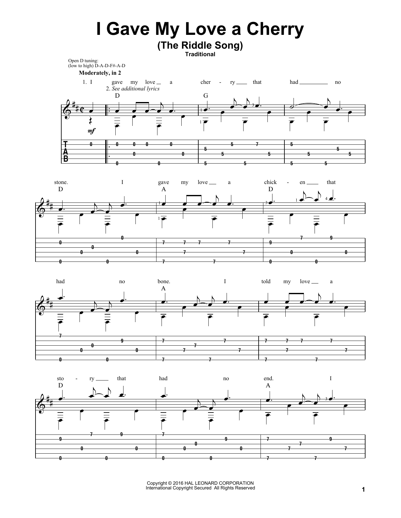 Download Mark Phillips I Gave My Love A Cherry (The Riddle Song) Sheet Music and learn how to play Guitar Tab PDF digital score in minutes