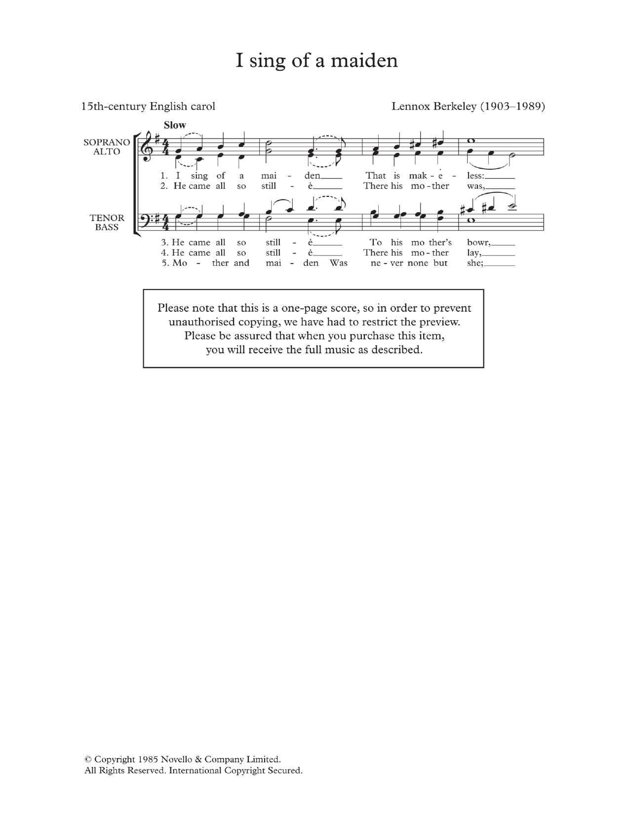 Download Traditional I Sing Of A Maiden (arr. Lennox Berkeley) Sheet Music and learn how to play SATB PDF digital score in minutes