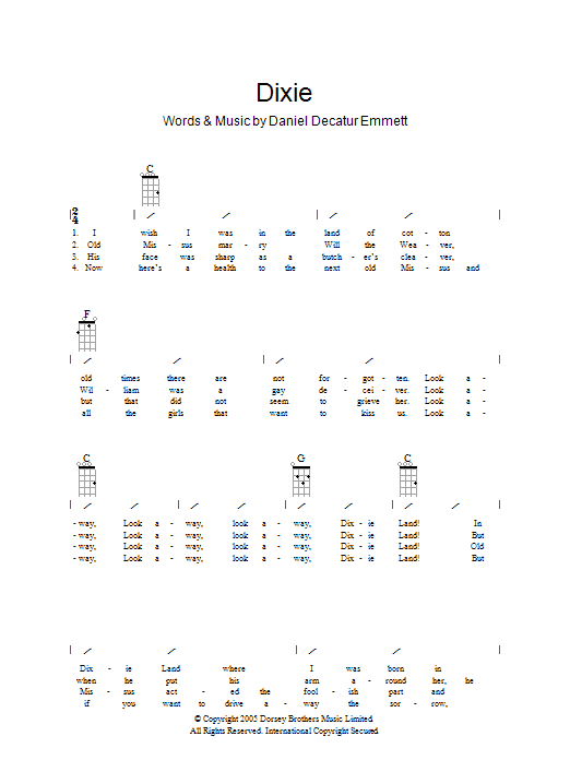 Download Traditional Dixie Sheet Music and learn how to play Ukulele with strumming patterns PDF digital score in minutes