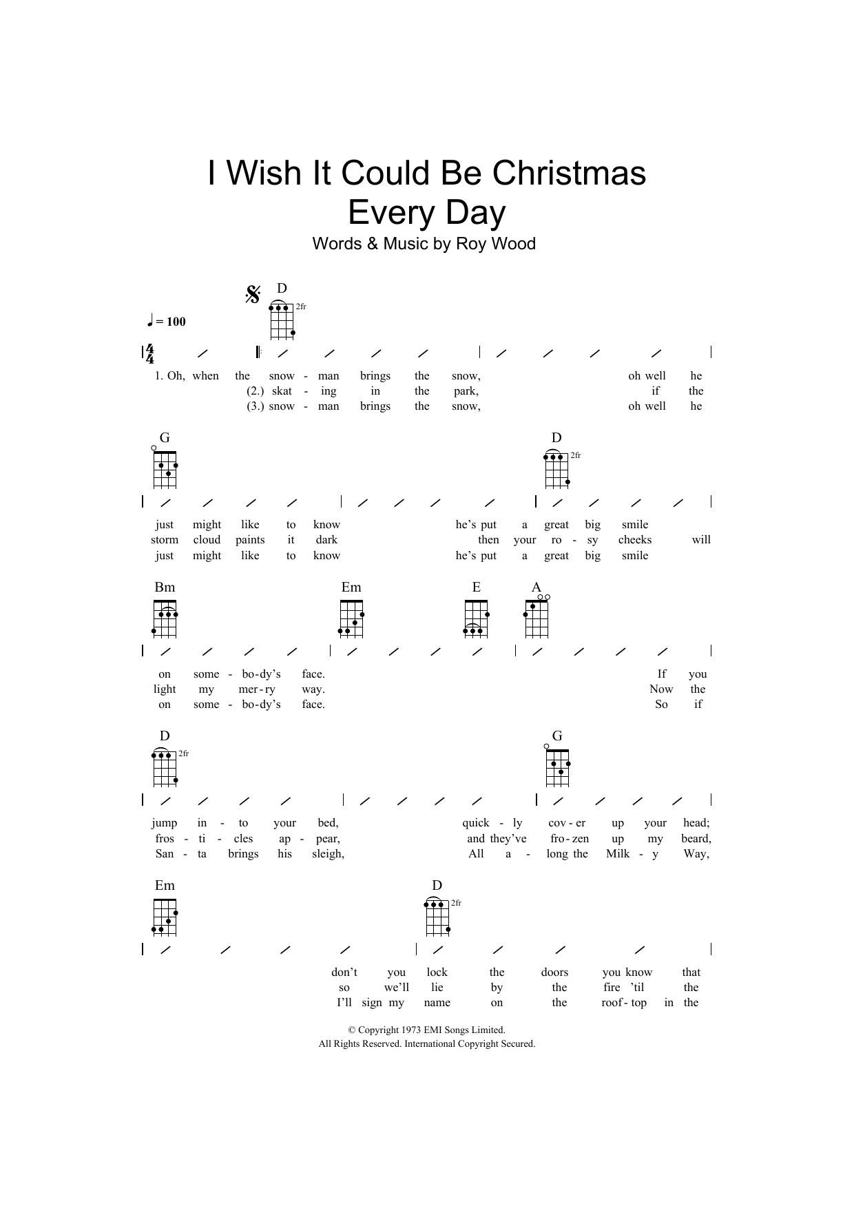 Download Traditional I Wish It Could Be Christmas Every Day Sheet Music and learn how to play Ukulele with strumming patterns PDF digital score in minutes