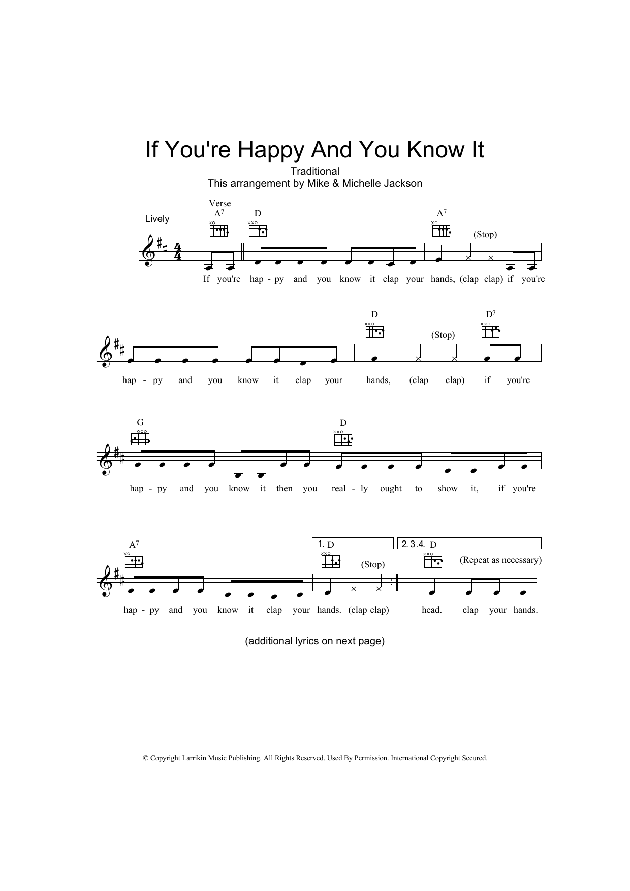 Download Traditional If You're Happy And You Know It Sheet Music and learn how to play Melody Line, Lyrics & Chords PDF digital score in minutes