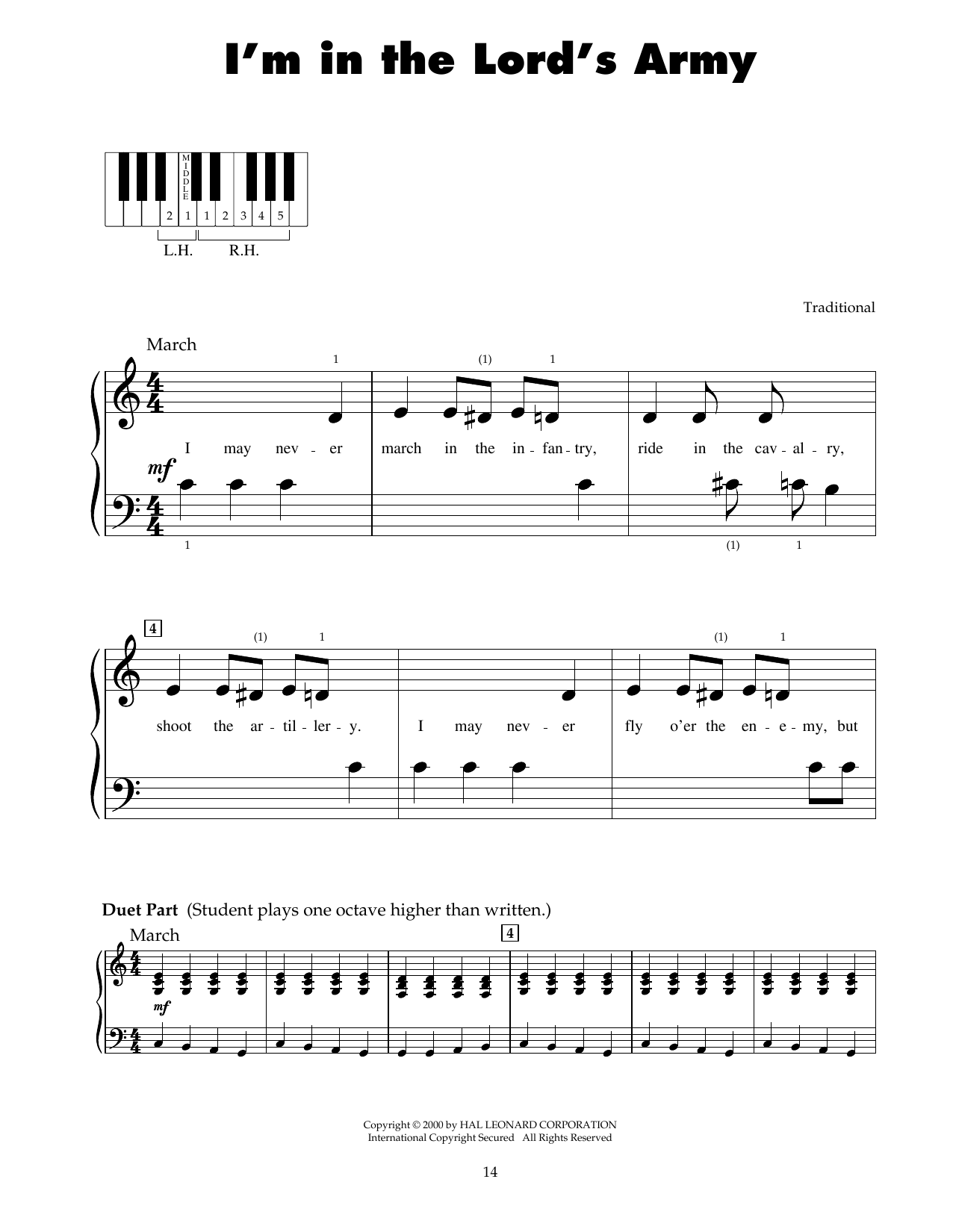 Download Traditional I'm In The Lord's Army Sheet Music and learn how to play 5-Finger Piano PDF digital score in minutes