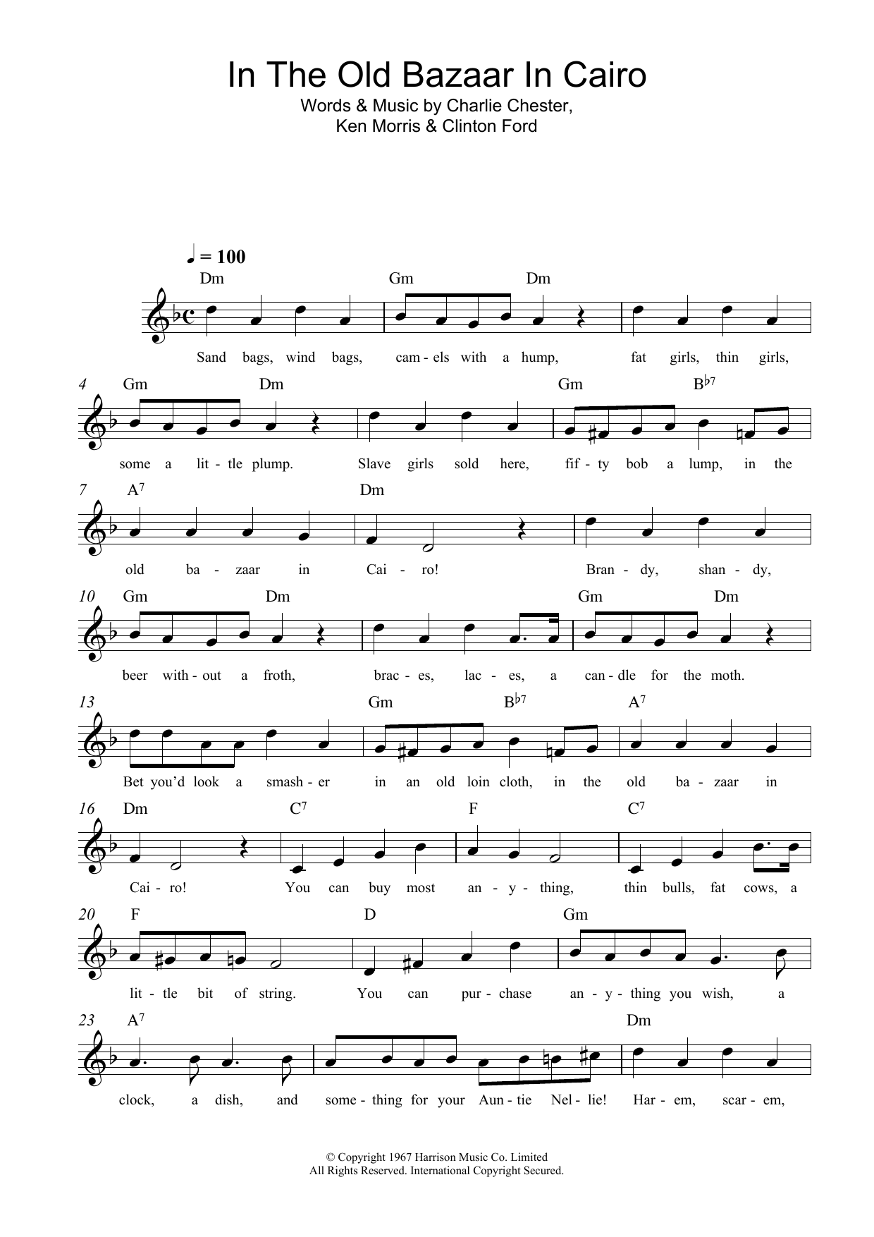 Download Traditional In The Old Bazaar In Cairo Sheet Music and learn how to play Melody Line, Lyrics & Chords PDF digital score in minutes