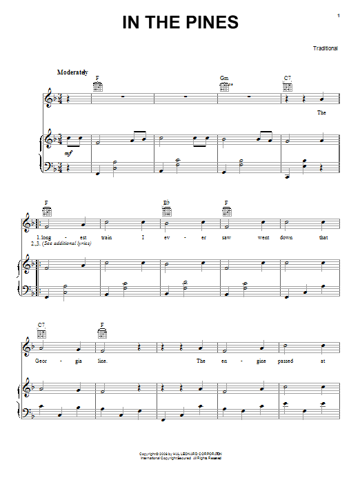 Download Traditional In The Pines Sheet Music and learn how to play Piano, Vocal & Guitar (Right-Hand Melody) PDF digital score in minutes