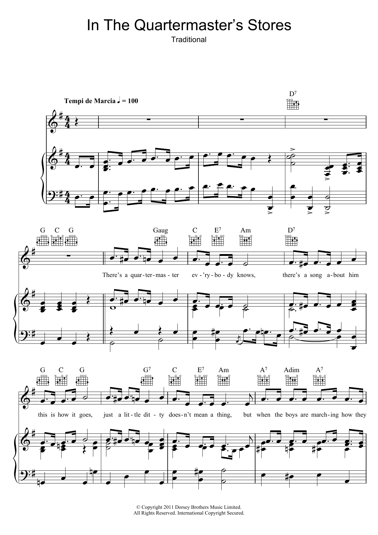Download Traditional In The Quartermaster's Store Sheet Music and learn how to play Piano, Vocal & Guitar (Right-Hand Melody) PDF digital score in minutes