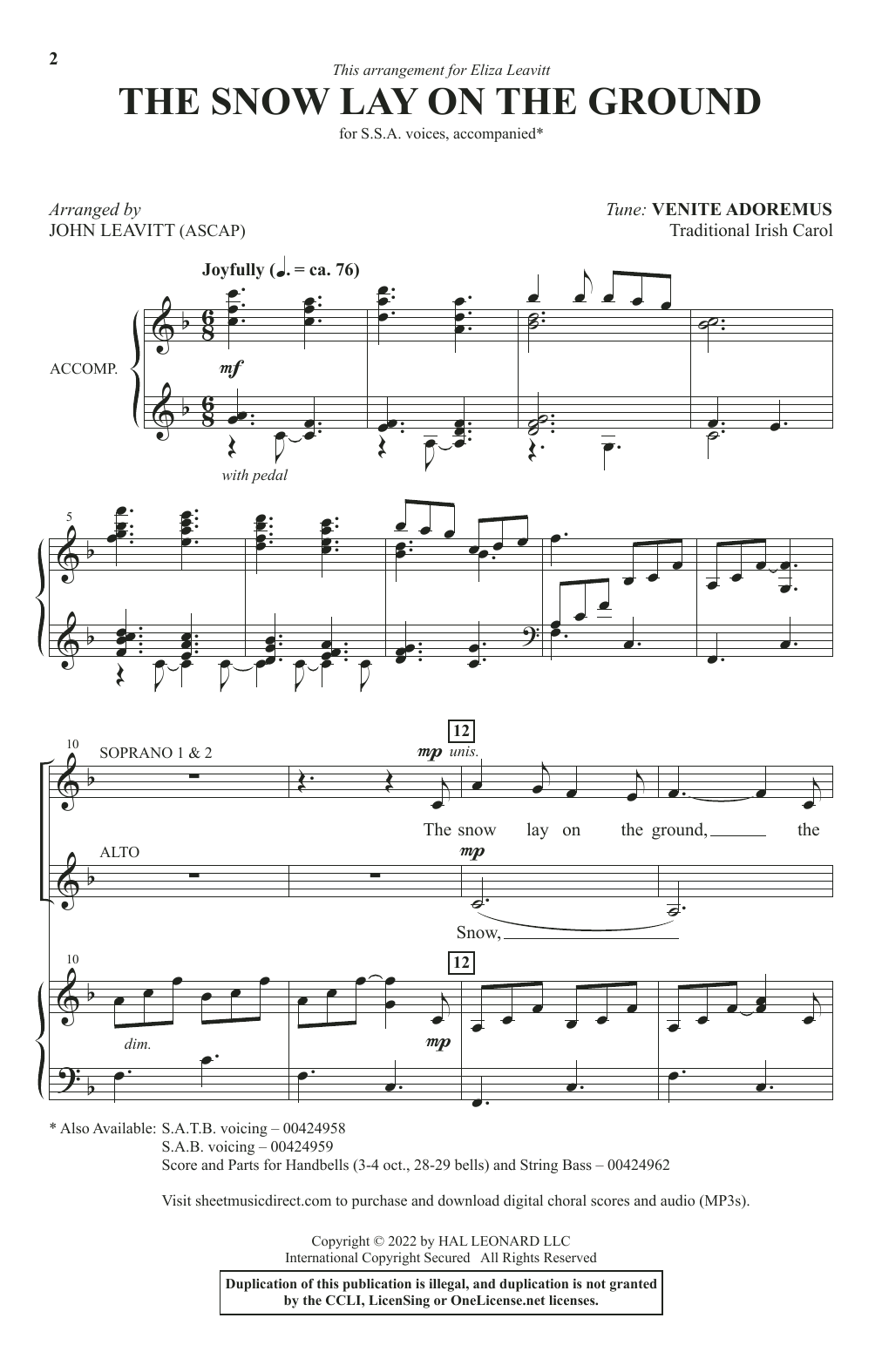 Download Traditional Irish Carol The Snow Lay On The Ground (arr. John Leavitt) Sheet Music and learn how to play SAB Choir PDF digital score in minutes